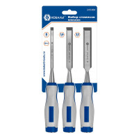 Набор плоских стамесок: 8, 16, 22мм, длина 140мм, CR-V, двухкомпонентные рукоятки, 3шт КОБАЛЬТ 245-664