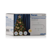 Гирлянда FERON CL07 24V, 400LED, 4000K, 14W, с 48W-драйвером, IP44, шнур 3м, 0.2мм 26734