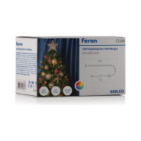 Светодиодная гирлянда FERON CL08 линейная 60м + 3м, 230V, мультиколор, статичная, c питанием от сети, зеленый шнур 26784