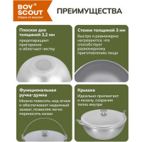 Литой алюминиевый казан с крышкой BOYSCOUT 8 л, азиатская чаша 61366