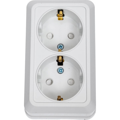 Двойная розетка IN HOME с заземлением, со шторками BOLLETO белая накладная 7128х 4690612000961