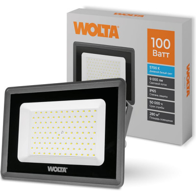 Светодиодный прожектор Wolta 5700K, холодный белый свет, 100Вт, IK08, SMD IP 65, серый WFL-100W/06