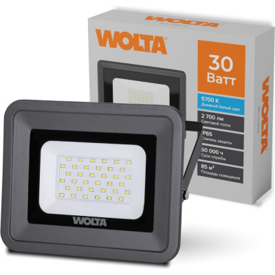 Светодиодный прожектор Wolta 30Вт, 5700K, холодный свет, IP65, цвет серый WFL-30W/06