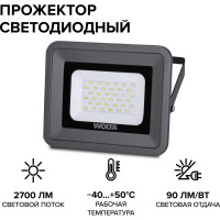 Светодиодный прожектор Wolta 30Вт, 5700K, холодный свет, IP65, цвет серый WFL-30W/06