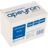 Блок Питания Apeyron (Адаптер) 12В, 24 Вт, IP44, 2А, разъем 2,5х5,5мм, пластик, 03-18