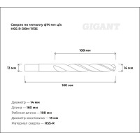 Сверло по металлу HSS-R (14х160х108 мм) Gigant DBM 11135