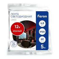Светодиодная лента FERON 60SMD2835m 4.8Wm 12V 5m красный, LS603 27672