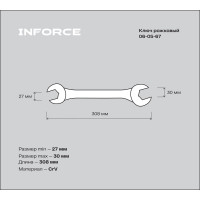 Рожковый ключ 27x30мм Inforce, Сталь Cr-V, профессиональный, 06-05-67