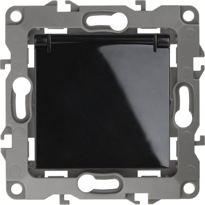 Розетка ЭРА 12-2103-06 2P E Schuko со шторками с крышкой, 16A-250В, IP20, 12, чёрный Б0014698