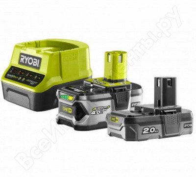 Ryobi one+ li-ion аккумулятор 4.0ач + 2.0aч + зарядное устройство rc18120, rc18120-242