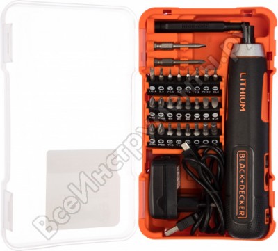 Black&Decker 3,6в li-ion акк. отвертка ion, usb зарядка, 27 насадок, кейс bd40k27-ru