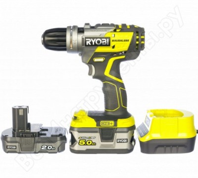 Ryobi 18в li-ion бесщеточная ударная дрель-шуруповерт, аккум. 2.0aч, аккум. 5.0ач, сумка r18pdbl-252s 5133003614