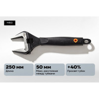 Разводной ключ NEO Tools CrV 250 мм 0-50 мм кованый 03-016