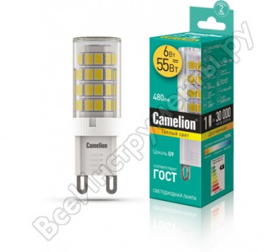 Camelion led6-g9/830/g9 эл.лампа светодиодная 6вт 220в 13540