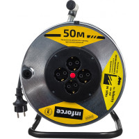 Inforce Удлинитель силовой на металл. катушке К4-Е-50 КГ 3x1.5 50м, 16А, 4 встр. розетки с з/к 44150