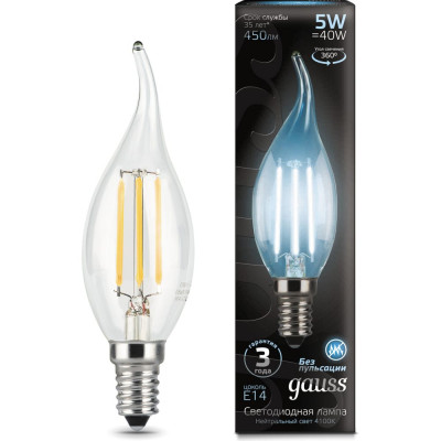 Лампа Gauss LED Filament Candle tailed E14 5W 4100K 104801205