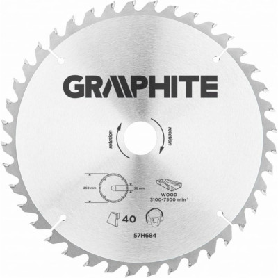 GRAPHITE Диск отрезной 250 x 30 мм 40 зубьев 57H684