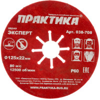 Круг абразивный торцевой (125 мм; Р60) ПРАКТИКА 038-708
