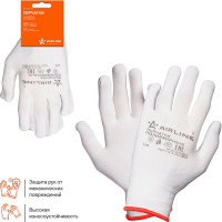 Полиэфирные нейлоновые перчатки с подвесом Airline р.L, белые AWG-NS-12
