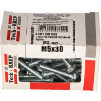 Болт DIN 933 с шестигранной головкой, оцинкованный М5х30, 80шт - коробка Tech-Krep 105197