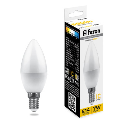 Светодиодная лампа - свеча E14 7W 2700K FERON LB-97 25475