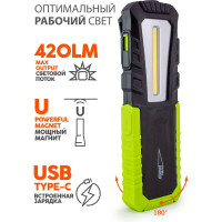 Многофункциональный фонарь ЯРКИЙ ЛУЧ ОPTIMUS ACCU v.2 mаxi COB 420лм, 3 реж, магнит/крюк, Li-ion 4400mAh 4606400105671