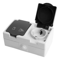 Двухместная розетка STEKKER с заземляющим контактом открытой установки, 250В, 16А, серый/графит 32754