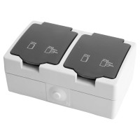 Двухместная розетка STEKKER с заземляющим контактом открытой установки, 250В, 16А, серый/графит 32754