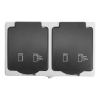 Двухместная розетка STEKKER с заземляющим контактом открытой установки, 250В, 16А, серый/графит 32754