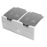 Двухместная розетка STEKKER с заземляющим контактом открытой установки, 250В, 16А, серый/графит 32754