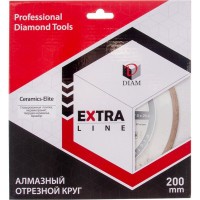 Диск алмазный отрезной сплошной Diam 200x1,6x7,0x25,4 Керамикс-Элит, серия Экстра (Керамика) 000547
