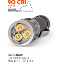 Фонарь ЯРКИЙ ЛУЧ YLP G18 GRYPHON трипл Nichia 519A HI-CRI 1650лм, 5реж, 5реж, IPX8, встр.ЗУ, акк. 2600mAh 4606400001546