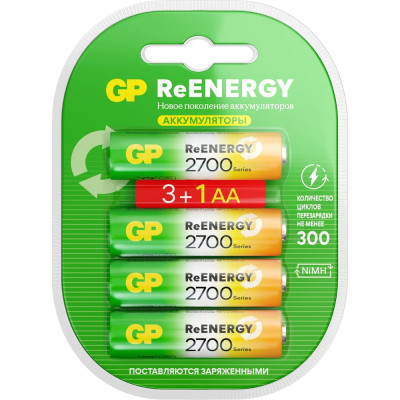 Перезаряжаемые аккумуляторы GP 270AAHC AA, емкость 2700 мАч - 4 шт. 270AAHC3/1RGY-2CRCB4 15783909