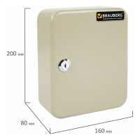 Шкафчик на 20 ключей BRAUBERG 200х160х80 мм, с замком, +20 брелоков, серый 290337