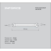 Рожковый ключ 6x7мм Inforce, Сталь Cr-V, профессиональный, 06-05-88
