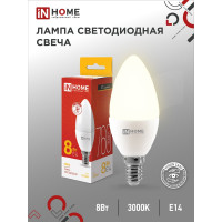 Светодиодная лампа IN HOME LED-СВЕЧА-VC 8Вт 230В Е14 3000К 760Лм 4690612020426