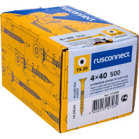 Шуруп Rusconnect CS 04040 с/нарез. д/дерева, потай, 4х40, 500 шт. Желтый цинк 310440