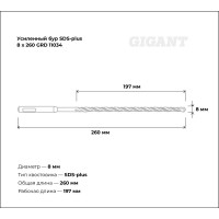 Бур усиленный по бетону SDS-plus (8x260 мм) Gigant GRD 11034