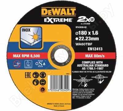 Dewalt круг отрез. extreme,180x22.2x1.6мм,тип4 dt43938