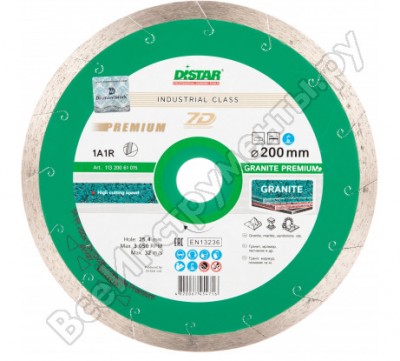 Distar диск алмазный сплошной по граниту 200*1.7*25.4 granite premium 11320061015