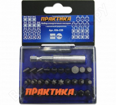 Практика набор бит 31 штph 4шт,pz 4шт+sl7шт+torx8шт+hex7шт+мд 036-520