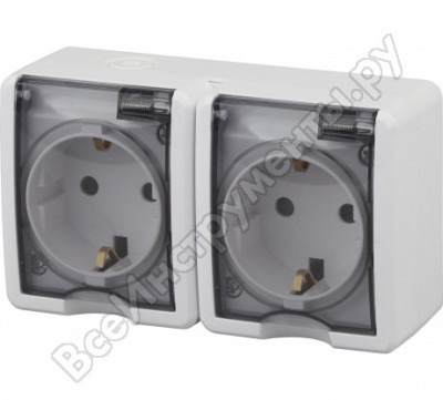 Эра 11а-2404-01 розетка 2х2p e ip54, шторки, 16a-250в, оу, эксперт, al cu, белый б0038821