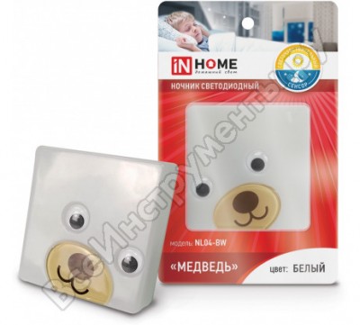 In home ночник сд nl04-bw медведь 230в белый 4690612015132