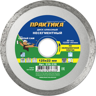 Практика диск алмаз несегментный 125x22 036-339