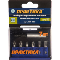 Набор бит (7 шт; PH; PZ; SL; 25 мм + магнитный держатель) ПРАКТИКА 036-506