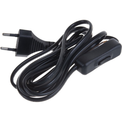 Провод с выключателем и евровилкой 2м, duwi 2х0.75мм², 2,5А,черный, 05681 2