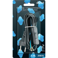 Провод с выключателем и евровилкой 2м, duwi 2х0.75мм², 2,5А,черный, 05681 2
