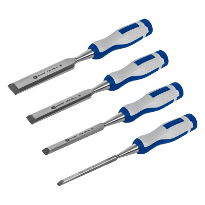 Набор плоских стамесок: 6, 12, 18, 24мм, длина 140мм, CR-V, двухкомпонентные рукоятки, 4шт КОБАЛЬТ 245-671