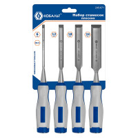 Набор плоских стамесок: 6, 12, 18, 24мм, длина 140мм, CR-V, двухкомпонентные рукоятки, 4шт КОБАЛЬТ 245-671