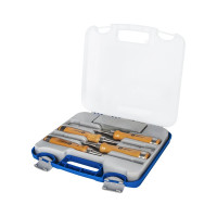 Набор плоских стамесок: 6, 12, 18, 24мм, длина 140мм, CR-V, деревянные рукоятки, точильный камень, 4шт, кейс КОБАЛЬТ 245-893